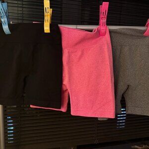 Set of 3 High Waist Workout Shorts Butt Lifting Tummy Control Ruched Yoga Shorts